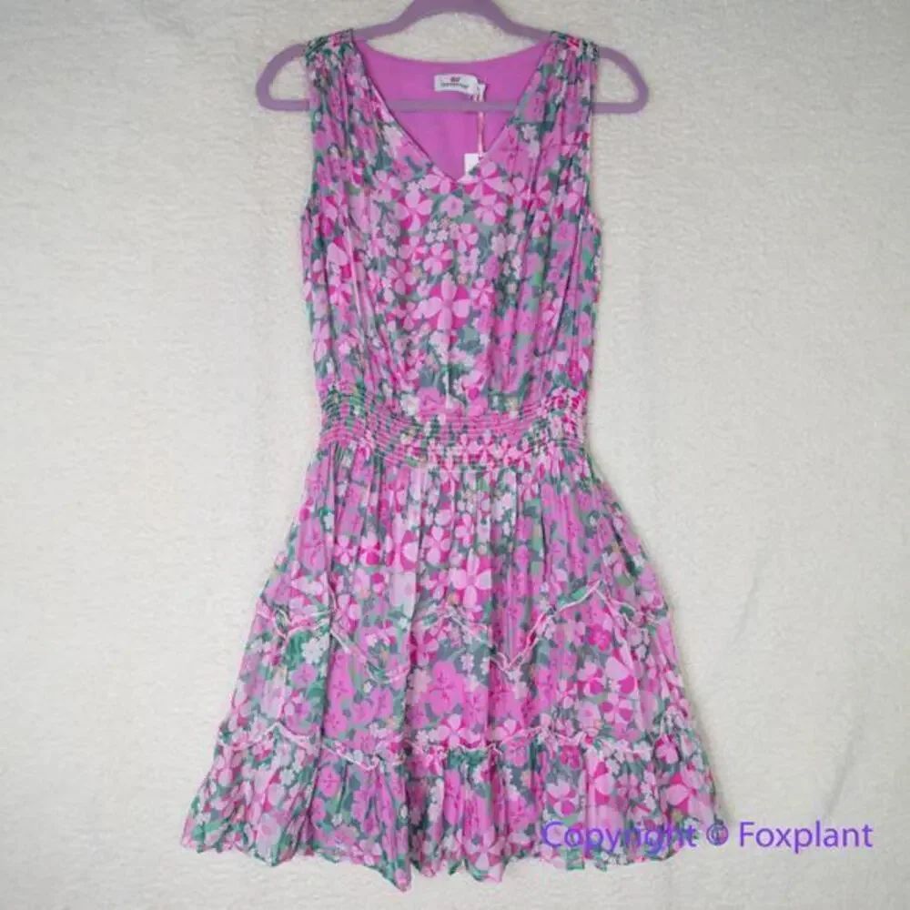 New! Vineyard Vines Silk Blend Montauk Daisy‎ Peapode Tea Rose Mini Dress, XS